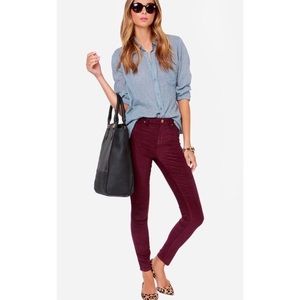 Blank NYC Skinny Burgundy Corduroy Pants Sz 28